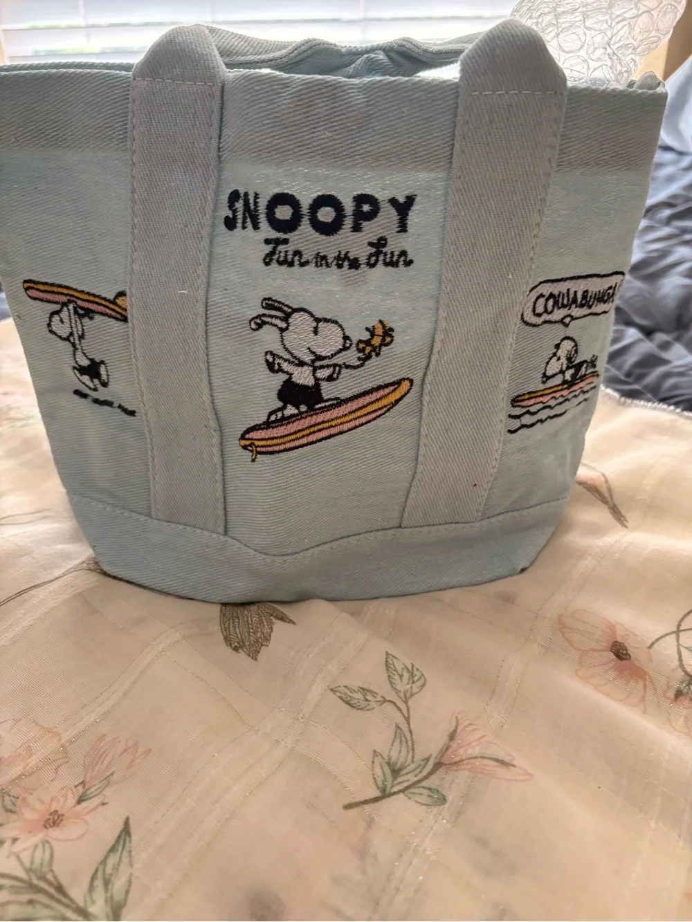Snoopy Surf Light Blue Canvas Tote Bag